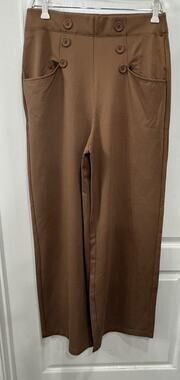 NWT Max Studio Women’s Large Brown High Rise Wide Leg Sailor Pants Elastic Waist
